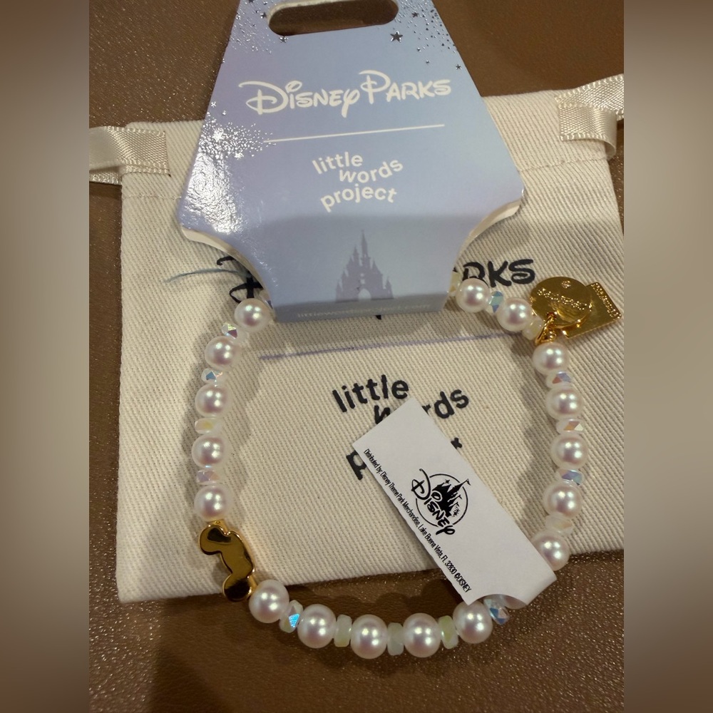 Disney little words project Pearl Bracelet with ear Gold Charm